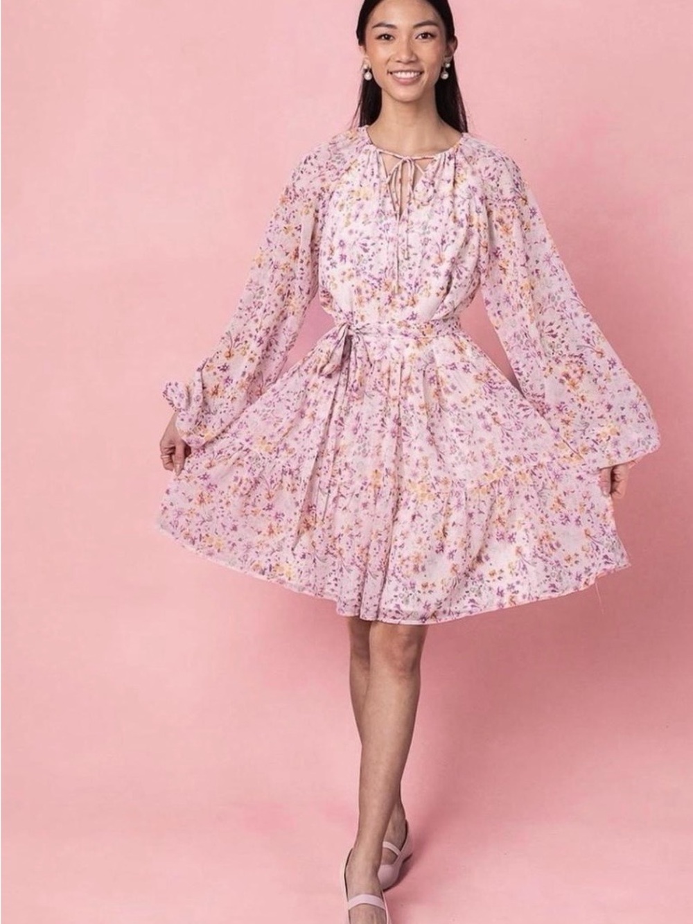 Ivy City Company Imogen Knee Length Blush Floral Feminine Dress Sz L Modest Fall